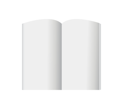 Open blank white book or magazine mockup isolated on transparent background