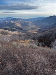 topview over looking the highway in Sardine Canyon between the Wasatch front and Cache Valley in Northern Utah