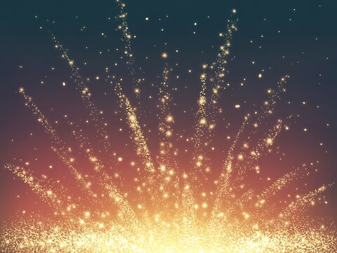 A vibrant explosion of golden sparks erupts upwards against a dark atmospheric backdrop creating a celebratory and magical visual spectacle