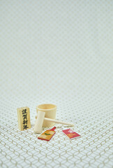 正月用の小物の年賀状