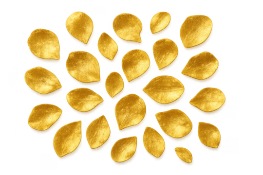 Golden foil leaves texture on transparent background