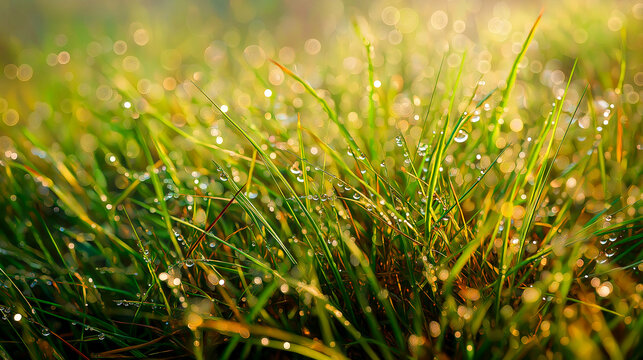green grass with dew drops - Powered by Adobe