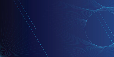 Abstract blue lines vector illustration displays a dynamic pattern with circles and radiating light on a dark gradient background