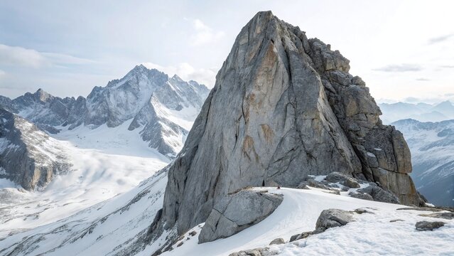 Epic mountain peak landscape with snow and ice climbing adventure in the alps winter season view