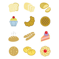 Set of cake and bread icon with gold colors bakery set vector