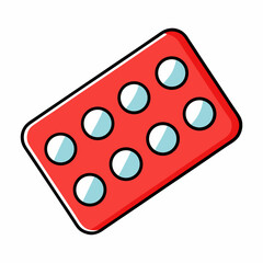 Red blister pack of pills with white and blue circles