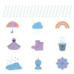 set of rainy icons with pastels colors