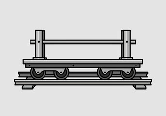 Railroad Flatcar on Tracks with Wheelset Detail.