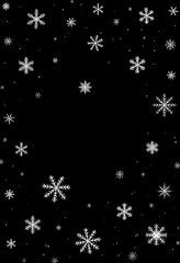Falling snowflakes on pure black background