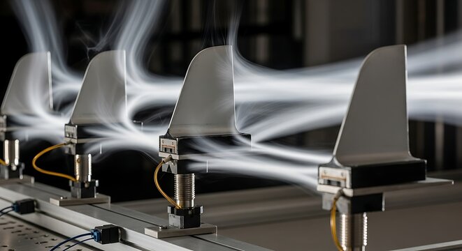 Aerodynamic testing of airfoil models in a wind tunnel with visible airflow patterns for engineering research