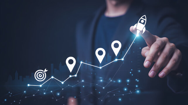 Watch your business soar with targeted growth strategies, a rocketship trajectory to success, pointing to the future of finance with expert guidance