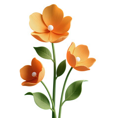 Vibrant orange blossoms with green leaves isolated on transparent