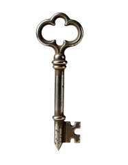 Vintage ornate metallic key isolated with intricate design