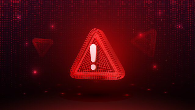 Cyber Attack, Scam, Fraud, Hacking Vector Illustration. Cybersecurity Warning Message. Warning Alert Danger. Digital Danger Alert Icon. Red Triangle Exclamation Symbol Digital Wireframe Technology