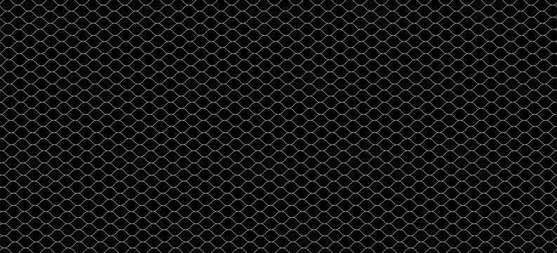 Wire mesh fence isolated on white background. Mesh texture for fishing nets. Seamless black pattern for sportswear or soccer goal, volleyball net, basketball hoop, hockey, athletics.