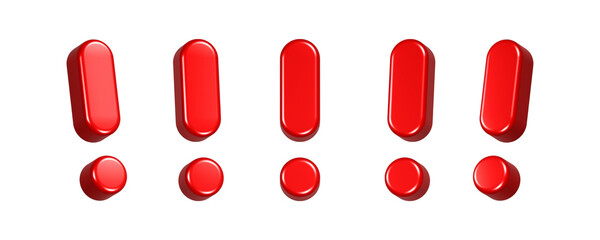 3d rendering icon red exclamation mark in set 