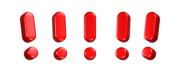 3d rendering icon red exclamation mark in set 