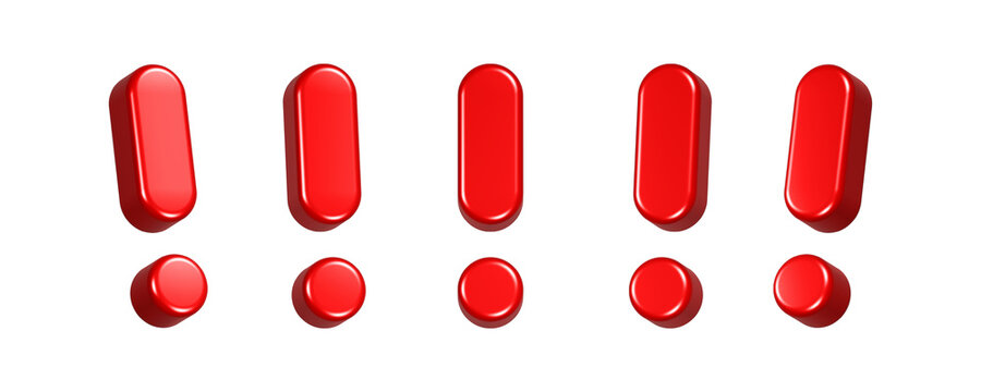 3d rendering icon red exclamation mark in set 