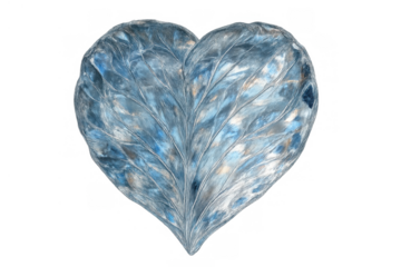 Ice heart with blue and white frozen texture on a transparent background, symbolizing frozen love or a cold heart emotion