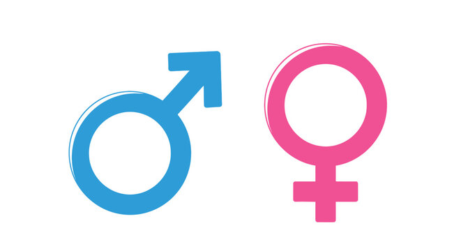 Male and female gender symbols displayed in blue and pink tones