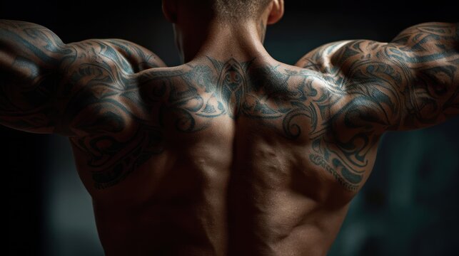 Muscular man back tattoo