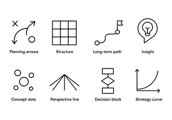 Minimalist business icons for strategic planning and analysis