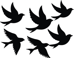 Flying Birds Silhouette Set – Flock of Birds Vector Illustration