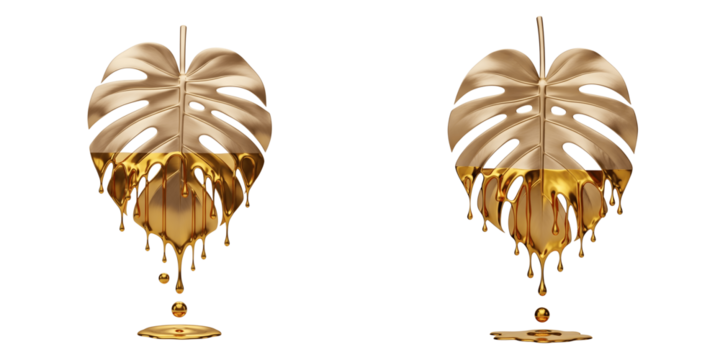 Golden monstera leaf isolated on transparent background - Powered by Adobe