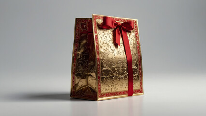 Red and Gold Brocade Gift Bag.  Generative Ai