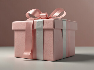 Pastel Pink Gift Box with Satin Ribbons. Generative Ai