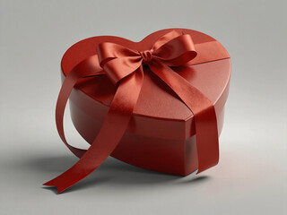 Heart-Shaped Gift Box with Red Satin Ribbon. Generative Ai