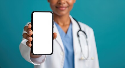 Healthcare Professional Holding Smartphone with Blank Screen for Health App Display