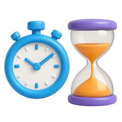 Managing time effectively with a vibrant hourglass and stopwatch, perfect for productivity and deadlines in today's fast paced world of business and technology