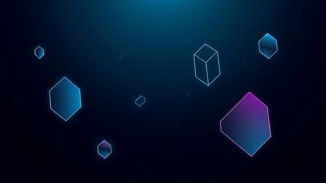 Sleek, futuristic technological shapes glowing with cyan and magenta light.