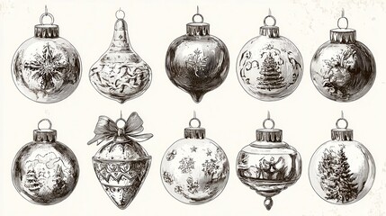 Festive vintage bauble clipart set for holiday decor and craft projects
