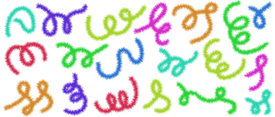 Colorful collection of decorative curved scribble shapes for greeting cards and web banners design elements