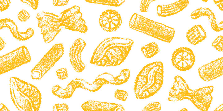 Macaroni seamless pattern Pasta crayon hand drawn