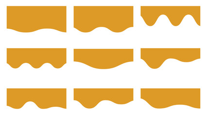 Set of nine mustard yellow abstract shapes with wavy bottom edges, vector illustration