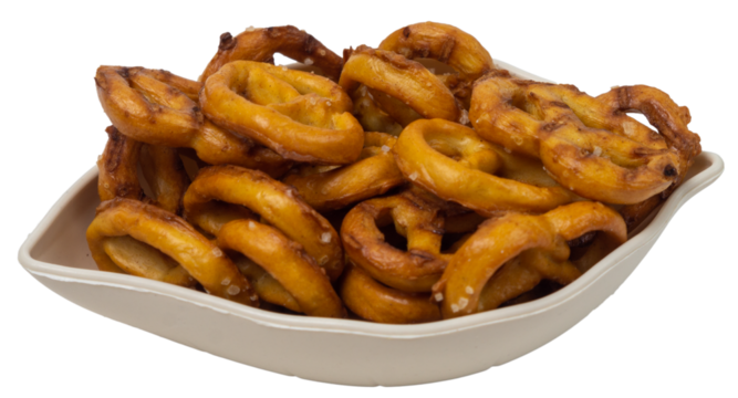Isolated saucer with pretzels on a white background, side view