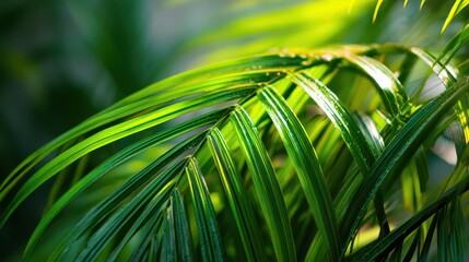 Emerald palm fronds bathed in warm light for a tropical scene