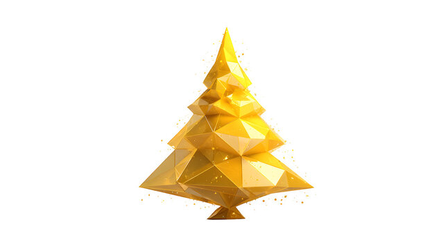Bright yellow Christmas tree crafted from geometric triangular panels with subtle reflections, futuristic festive decor concept isolated on white background - Powered by Adobe