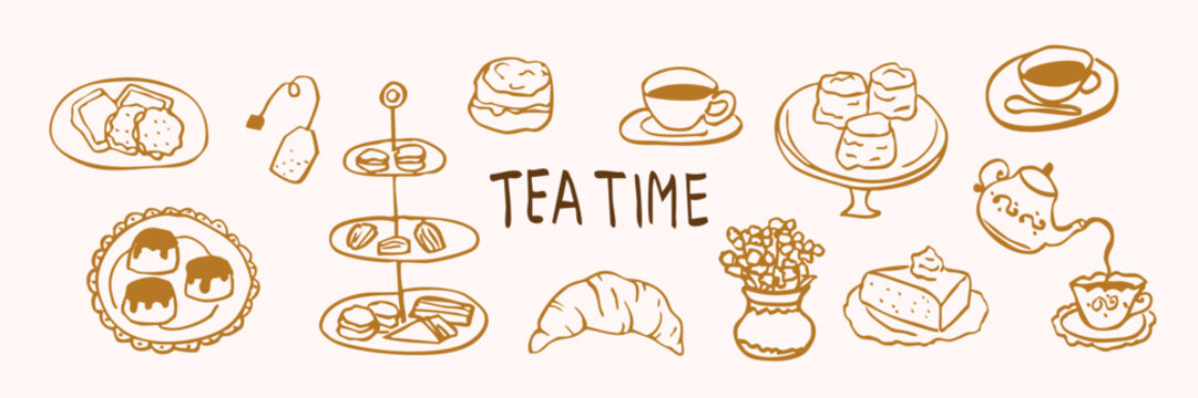 Hand drawn vintage tea time collection