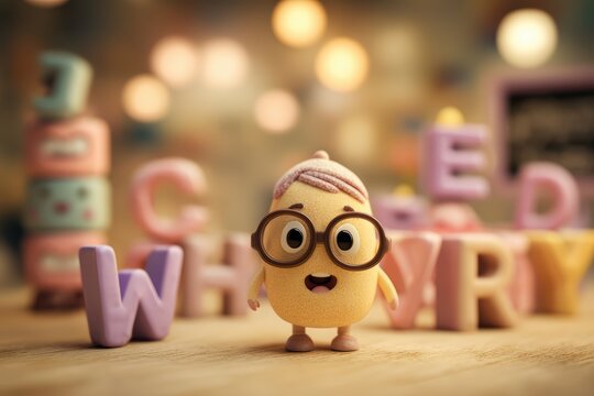 Cute 3D clay character teaching alphabet with playful style for child focused children education concept literacy learning preschool kindergarten interactive fun and developmental knowledge.