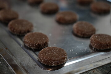 Sugar-Coated Cookie Dough Discs on Baking Tray