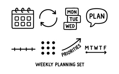 Hand drawn weekly planning icons for organizing schedule and tasks