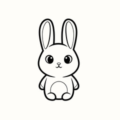 Simple black outline illustration of a cute kawaii bunny with long ears and big eyes, suitable for coloring.