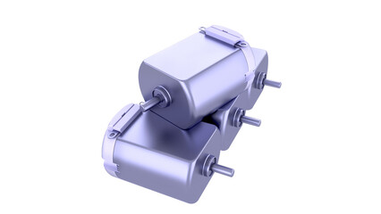 DC Electric Motors - Electric motors are stacked one on top of the other. 3D rendering isolated on white background. Ideal for professionals, educational, engineering, and industrial design.