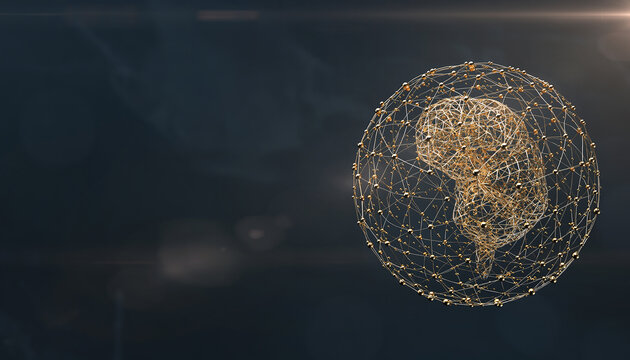 Futuristic AI brain in a golden spherical plexus network
