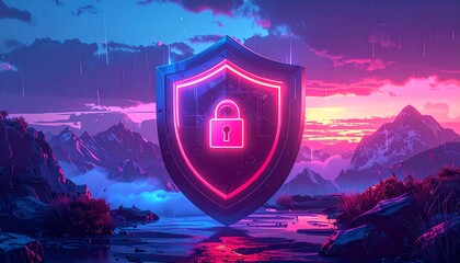 Security shield icon featuring a padlock, cybersecurity, data protection, encryption, and online privacy.