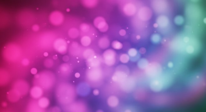 鮮やかなピンクと青緑の光が幻想的にきらめくボケ背景美しい光の玉がぼんやり広がる抽象的な輝き. AI Generated